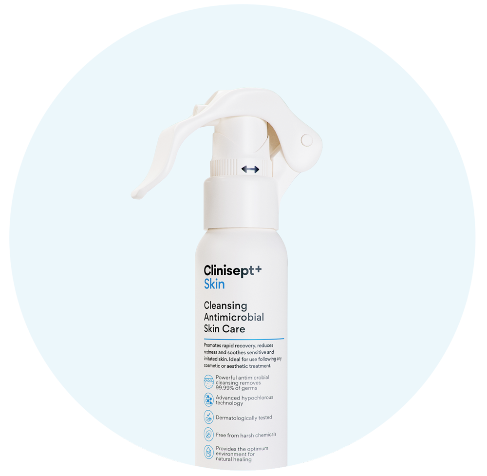 Clinisept+ Skin 100ml bottle with spray